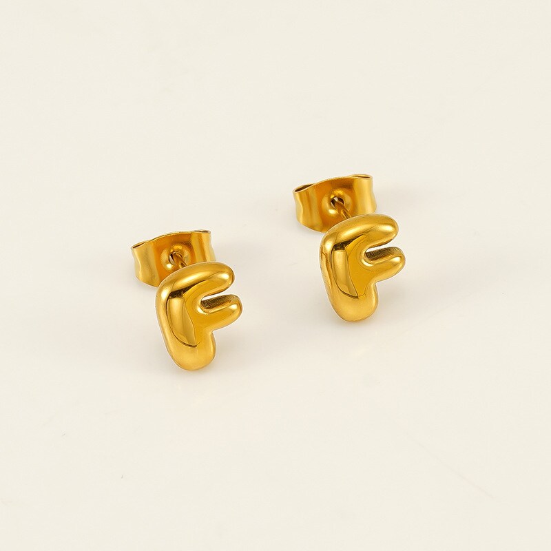 Gold color / 1 Pair Simple Series Elegant Letter F Titanium Steel 18K Gold Plated Women's Stud Earrings Picture6